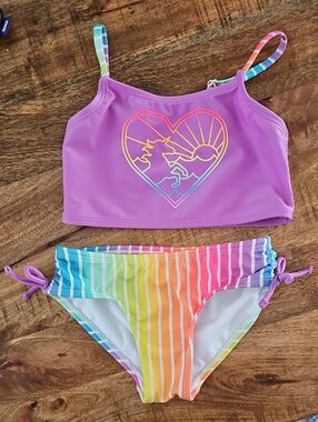 Cat & Jack Girls Unicorn Sparkles Rainbow Stripe Tankini Bikini Set 2pc